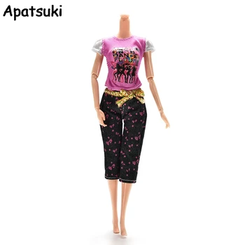 1 комплект повседневной кукольной одежды, футболка с коротким рукавом + брюки, брюки для кукольного домика Барби для аксессуаров для куклы 1/6 BJD