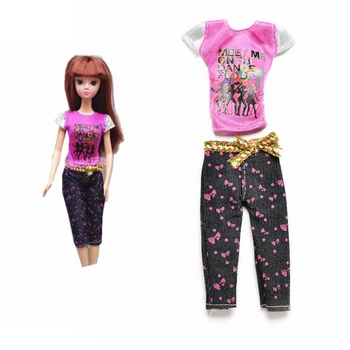 1 комплект повседневной кукольной одежды, футболка с коротким рукавом + брюки, брюки для кукольного домика Барби для аксессуаров для куклы 1/6 BJD Изображение 2