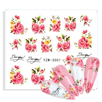 1 Лист Нейл-арта Цветок Розовые цвета Дизайн розовой воды Татуировки Наклейки для ногтей Наклейки для красоты Маникюрные Инструменты
