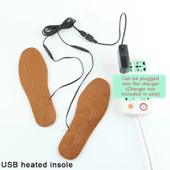 1 пара шерстяных войлочных USB-стелек для обуви с подогревом, Электрическая грелка для ног, Грелка для ног, Коврик для носков, Зимние виды спорта на открытом воздухе, Нагревательная стелька Изображение 2