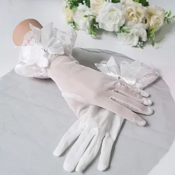 1 шт., свадебные кружевные перчатки из сетчатой пряжи, тонкие эластичные перчатки длиной до запястья, короткие Свадебные перчатки для невесты, аксессуары для Хэллоуина