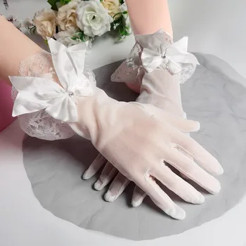 1 шт., свадебные кружевные перчатки из сетчатой пряжи, тонкие эластичные перчатки длиной до запястья, короткие Свадебные перчатки для невесты, аксессуары для Хэллоуина Изображение 2
