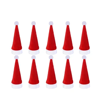 10 Рождественских шляп Санта-Клауса, держатели для столового серебра, столовые приборы, вилки, ложки, органайзеры, сувениры для рождественской вечеринки, красный, 12x6 см