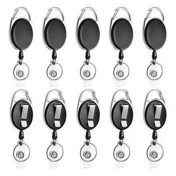 10 упаковок выдвижных бейджей С карабином для ремня и кольцом для ключей Для удостоверения личности, Брелок для ключей, Держатель для бейджа, Черный