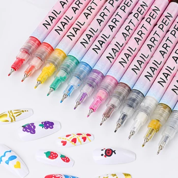 12 цветов акриловые ногти маркер ручка набор DIY создание 0.5 мм игла наконечник трубки детская граффити на водной основе  