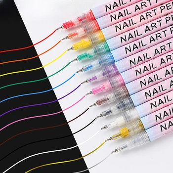 12 цветов акриловые ногти маркер ручка набор DIY создание 0.5 мм игла наконечник трубки детская граффити на водной основе   Изображение 2