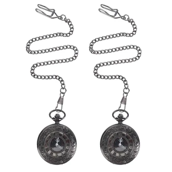 2 предмета Винтажное ожерелье в стиле Стимпанк с черными римскими цифрами, кварцевый Кулон, Карманные Часы, Подарок