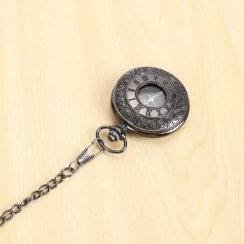 2 предмета Винтажное ожерелье в стиле Стимпанк с черными римскими цифрами, кварцевый Кулон, Карманные Часы, Подарок Изображение 2