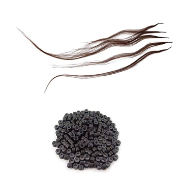200 ШТ Микро-колец темно-коричневого цвета с силиконовой подкладкой 5 мм, звенья, бусины и 100 штук 22-дюймовых предварительно скрепленных кератином кончиков волос