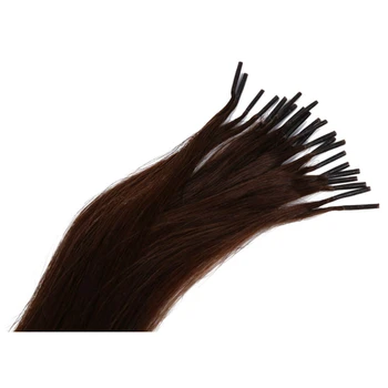 200 ШТ Микро-колец темно-коричневого цвета с силиконовой подкладкой 5 мм, звенья, бусины и 100 штук 22-дюймовых предварительно скрепленных кератином кончиков волос Изображение 2