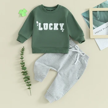 2023-11-23 Lioraitiin Комплекты одежды на Ирландский День для маленьких мальчиков, топы с вышивкой в виде буквенного листа клевера + комплекты брюк на шнурке