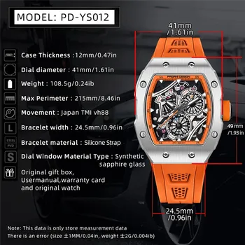 2023 PAGANI DESIGN, Новый модный бренд, Силиконовые Мужские кварцевые часы, Многофункциональные водонепроницаемые 50-метровые спортивные часы с сапфировым стеклом Изображение 2