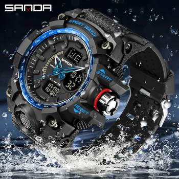 2023 SANDA Новые военные часы С двойным дисплеем, мужские спортивные часы G Style, цифровые водонепроницаемые часы Relogio Masculino 3132