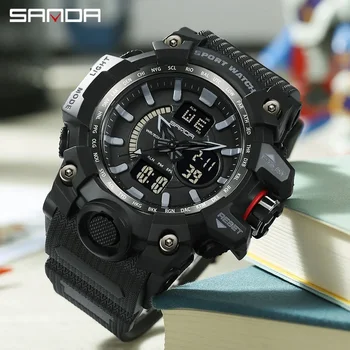 2023 SANDA Новые военные часы С двойным дисплеем, мужские спортивные часы G Style, цифровые водонепроницаемые часы Relogio Masculino 3132 Изображение 2