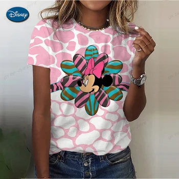 2023 Забавная детская футболка Disney с Микки Маусом, Модные Летние Милые футболки с 3D принтом, повседневная одежда для мальчиков и девочек, Мужские и женские топы Изображение 2