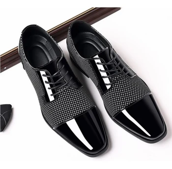 2023 Классические Мужские Модельные Туфли Для Мужчин Оксфорды Из Лакированной Кожи На шнуровке Вечерние Черные Кожаные Туфли Для Свадебной вечеринки Изображение 2