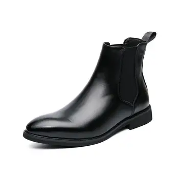2023 Мужские ботинки Челси, Новая зимняя теплая Мягкая кожа, эластичный ремешок на щиколотке, официальная мужская обувь для делового отдыха TY29 Изображение 2