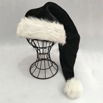 2023 Новая Длинная Рождественская Шляпа из черного Плюша длиной 75 см для взрослых, Рождественский Костюм, Шапка Санта-Клауса с помпоном, Прямая поставка