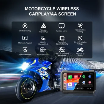 2023 Новый 7-дюймовый мотоциклетный беспроводной Apple Carplay Портативный GPS Navi Навигатор Moto Android Auto Navigator Водонепроницаемый экран IPX7 Изображение 2