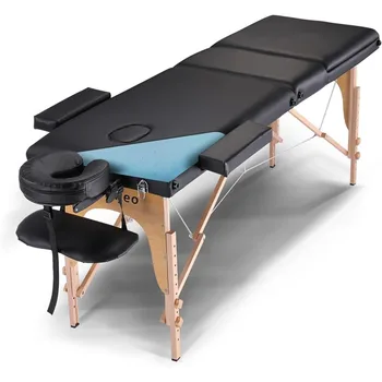 2023 Новый портативный массажный стол, 3 складные массажные кровати, профессиональная кровать для салона ресниц SPA Reiki, регулировка высоты деревянного каркаса Изображение 2