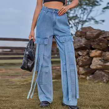 2023 Осенне-зимние женские Новые джинсы в стиле ретро с тяжелым промышленным поясом, модные повседневные джинсовые рабочие брюки