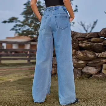 2023 Осенне-зимние женские Новые джинсы в стиле ретро с тяжелым промышленным поясом, модные повседневные джинсовые рабочие брюки Изображение 2
