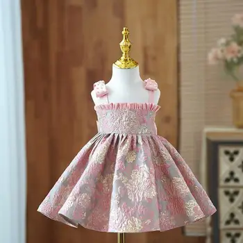 2023 Роскошное Розовое платье для девочек-цветочниц, детские платья для крещения на День рождения, Элегантное бальное платье для девочек с бантом, бутик-одежда для вечеринок, Бальное платье
