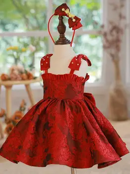 2023 Роскошное Розовое платье для девочек-цветочниц, детские платья для крещения на День рождения, Элегантное бальное платье для девочек с бантом, бутик-одежда для вечеринок, Бальное платье Изображение 2