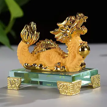 2024 Новый Год Китайский Зодиакальный Орнамент Дракона Золотая смола Статуя Китайского Дракона Китайская скульптура Орнамента Дракона Удачи украсит