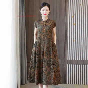 2024 традиционное китайское винтажное платье, атласное платье с национальным цветочным принтом, улучшенное вечернее платье в восточном ретро стиле чонсам, vestido
