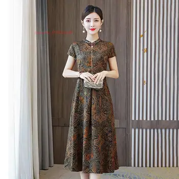 2024 традиционное китайское винтажное платье, атласное платье с национальным цветочным принтом, улучшенное вечернее платье в восточном ретро стиле чонсам, vestido Изображение 2
