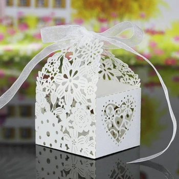25шт Лазерная полая коробка конфет Цветочный подарочный пакет с лентой Бумажные пакеты Свадебные сувениры для гостей Упаковочная коробка для свадебной вечеринки