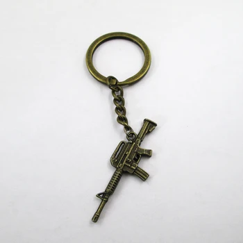 3 шт./лот, античная бронза, 45*16 мм, пистолет-пулемет, брелок для ключей с лучшей отделкой, подарок на день рождения, брелок с подвеской