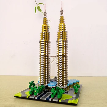 3D модель DIY Алмазные блоки Кирпичи Здание Куала-Лумпур Башни-близнецы Петронас Дерево Мировая архитектура Игрушка для детей