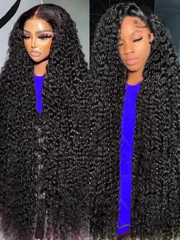 40-дюймовый парик с глубокой волной, прозрачный, 13x4, кружевной фронтальный парик Hd, 360 Кружевных фронтальных вьющихся Бразильских париков из человеческих волос для чернокожих женщин
