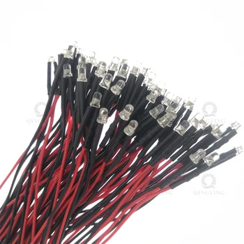 500шт 3V 3 мм Прозрачные светодиодные диоды красного цвета с предварительно подключенным кабелем длиной 35 см Изображение 2