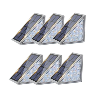 6 Комплектов солнечных ступенчатых светильников, водонепроницаемые светодиодные ступенчатые светильники для садовой лестницы на заднем дворе, лестница Белая