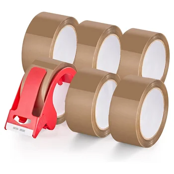 6 Рулонов коричневой Упаковочной ленты с дозатором, для заправки Сверхпрочной Упаковочной ленты, шириной 1,88 дюйма, 60 ярдов на рулон