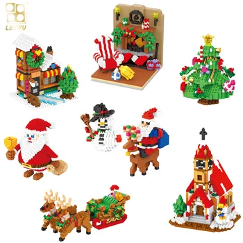 698 шт. + Рождественские строительные блоки Санта-Клауса, фигурка снеговика, Церковное дерево, Домик оленя, мини-кирпичи, игрушки для детей, подарок