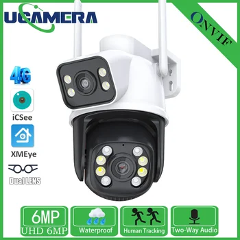 6MP 3MP + 3MP 4G H.265 PTZ Wifi камера с двойным объективом Ai Human Detect Беспроводная камера наружного наблюдения CCTV iCSee App