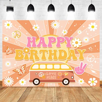 6x6 футов Персонализированный Мир и Любовь Hippe Van Happy Birthday Groovy One Bus Пользовательский Фон Для Фотографий Виниловый 180см х 180см