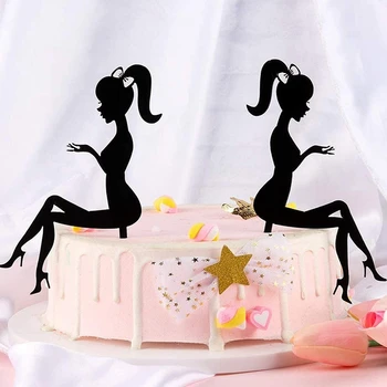 6ШТ. Женские туфли на высоком каблуке с силуэтом для украшения торта на день рождения для девочек, топпер для торта (черный)