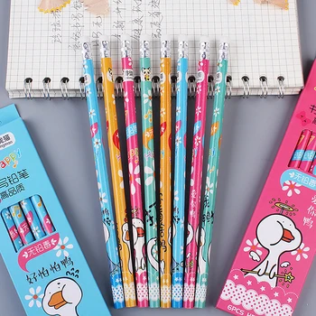 6шт Карандаши в Корейском стиле Канцелярские принадлежности Милая мультяшная ручка HB с рисунком Утки Подарки для детей