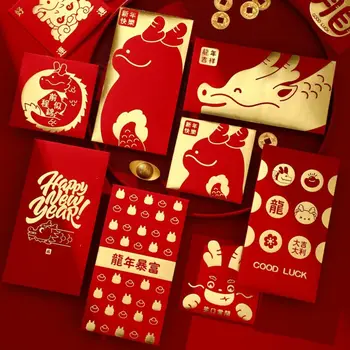 6ШТ красных конвертов на китайский Новый год 2024 Год дракона Хунбао Конверты с деньгами на удачу Красный пакет для украшения весеннего фестиваля Изображение 2