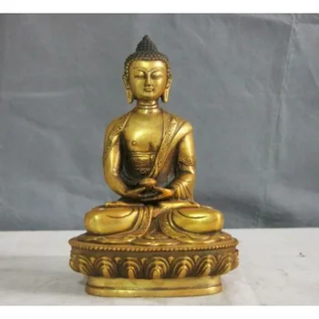 8 Тибетский Буддизм Медь Бронза Позолоченный Шакьямуни Статуя Будды Шакьямуни Чаша Статуя