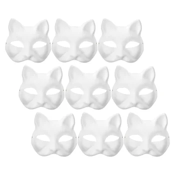 9шт DIY Пустая маска для кошки Ручная роспись DIY Маска Неокрашенная белая маска с граффити для лица