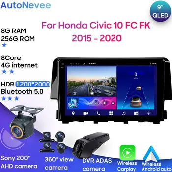Android Мультимедиа Для Honda Civic 10 FC FK 2015 - 2020 Автомобильный Стерео Процессор Радио QLED Плеер Навигация Carplay Auto HDR Cam Dash