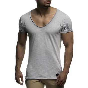 B1870 Новое поступление, мужская футболка с глубоким V-образным вырезом и коротким рукавом, приталенная футболка, мужская тонкая футболка, повседневная летняя футболка camisetas hombre