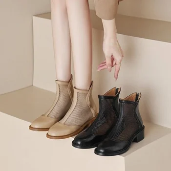 BCEBYL/ Новые Летние Модные Босоножки; Сетчатые ботинки на среднем каблуке; Дышащая Женская обувь на квадратном каблуке; Zapatos De Mujer