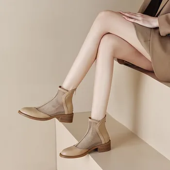BCEBYL/ Новые Летние Модные Босоножки; Сетчатые ботинки на среднем каблуке; Дышащая Женская обувь на квадратном каблуке; Zapatos De Mujer Изображение 2